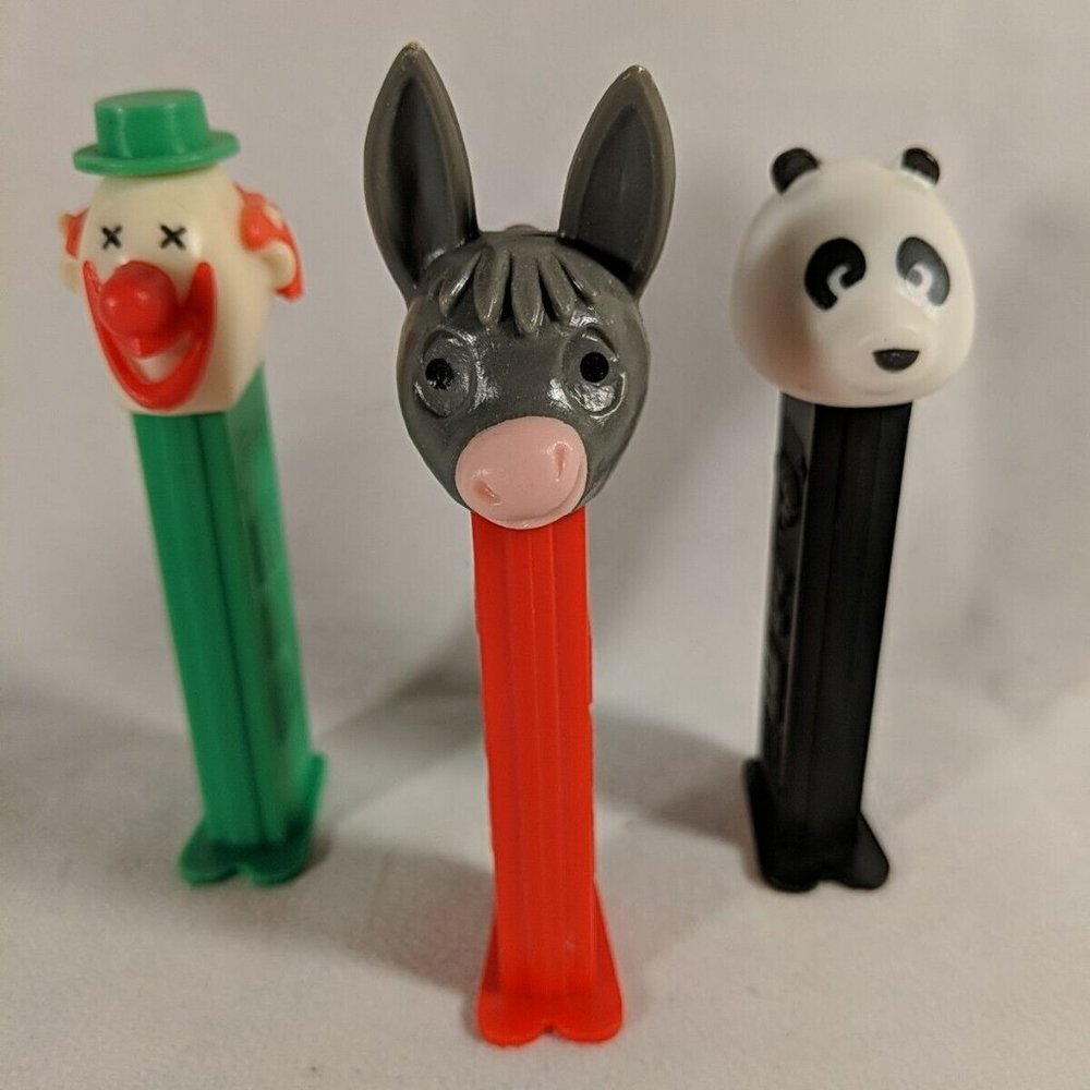 Pez Candy Dispensers Set of 3 Vintage Whistle Donkey Clown Panda Austria Sloveni